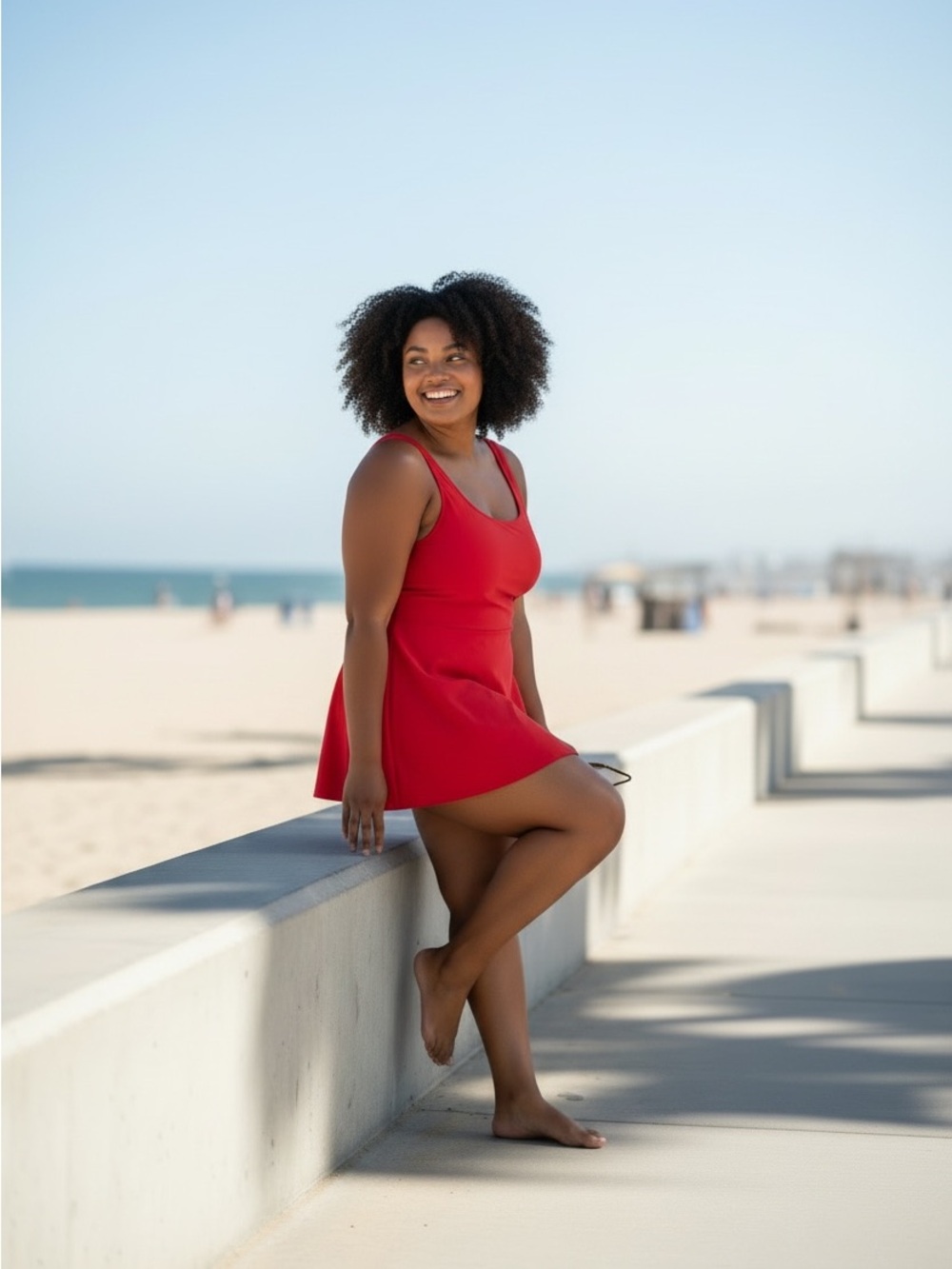 Red One-Piece Swim dress New without tags Inside pocket boy shorts bottom summer